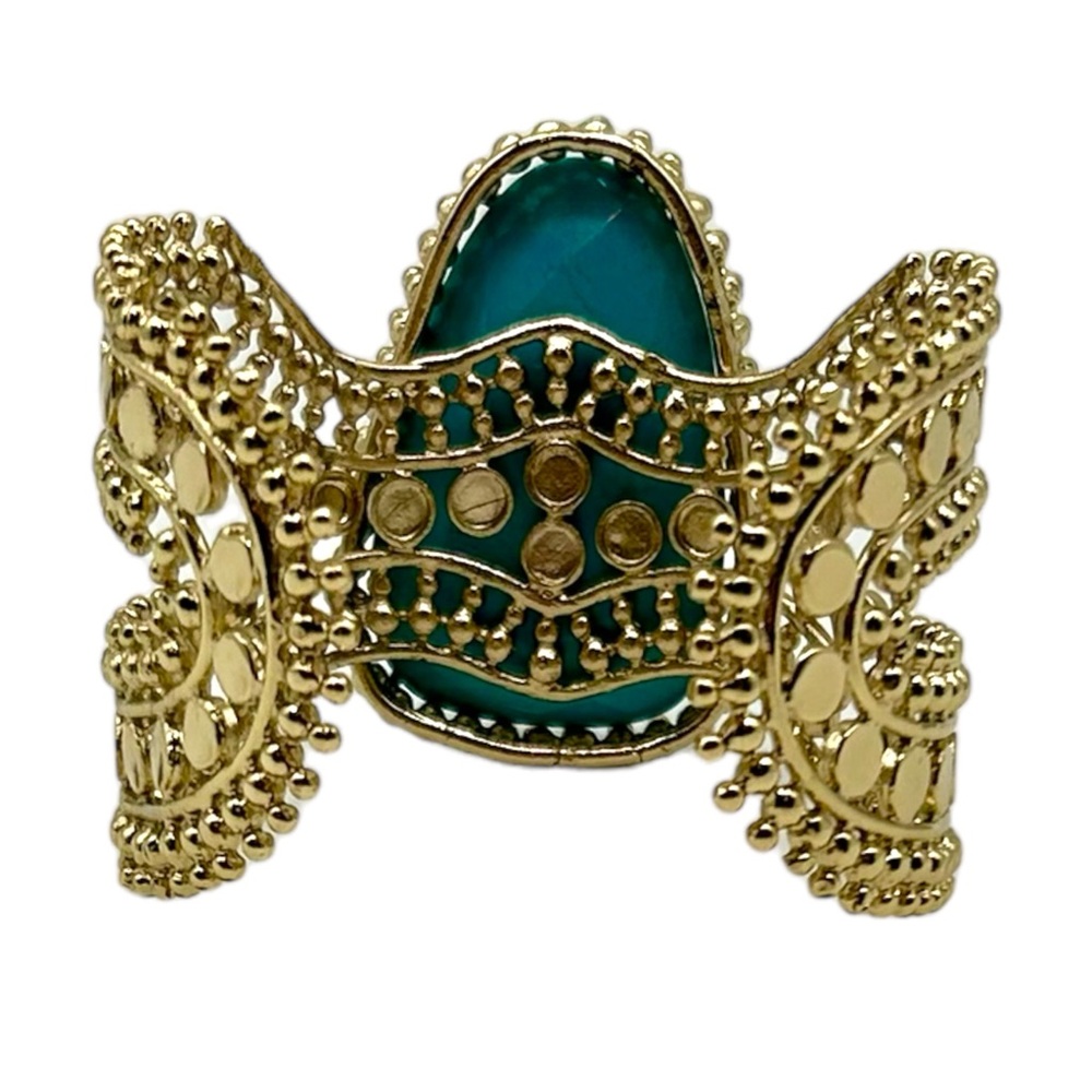 Kendra Scott Abena Turquoise Gold Cuff Bracelet Used on Runway Fashion Show 🥰 - Picture 7 of 15